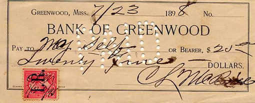 Bank of Greenwood, July 23, 1898.