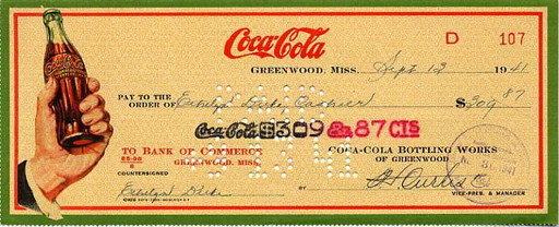 Check issued from Coca Cola Bottling Co. of Greenwood, MS