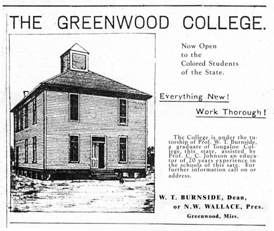 The 1899 Greenwood Colored College, Greenwood, Miss